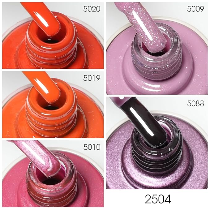 VENALISA 10 ML Orange Pink Gel Nail Polish Set with DIY Nail tips Kit, 5 Pcs Glitter Gel Polish Color High Gloss Soak Off U V Nail Manicure Salon DIY
