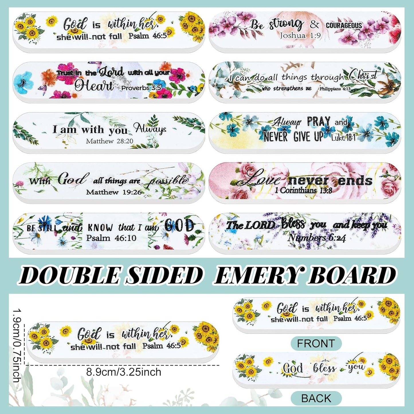 50 Pack Christian Gifts for Women Bulk Church Bible Verse Nail Files Floral Scripture Emery Boards Christian Religious Gift Nail Files for Employee Appreciation Teacher Staff Coworkers Women