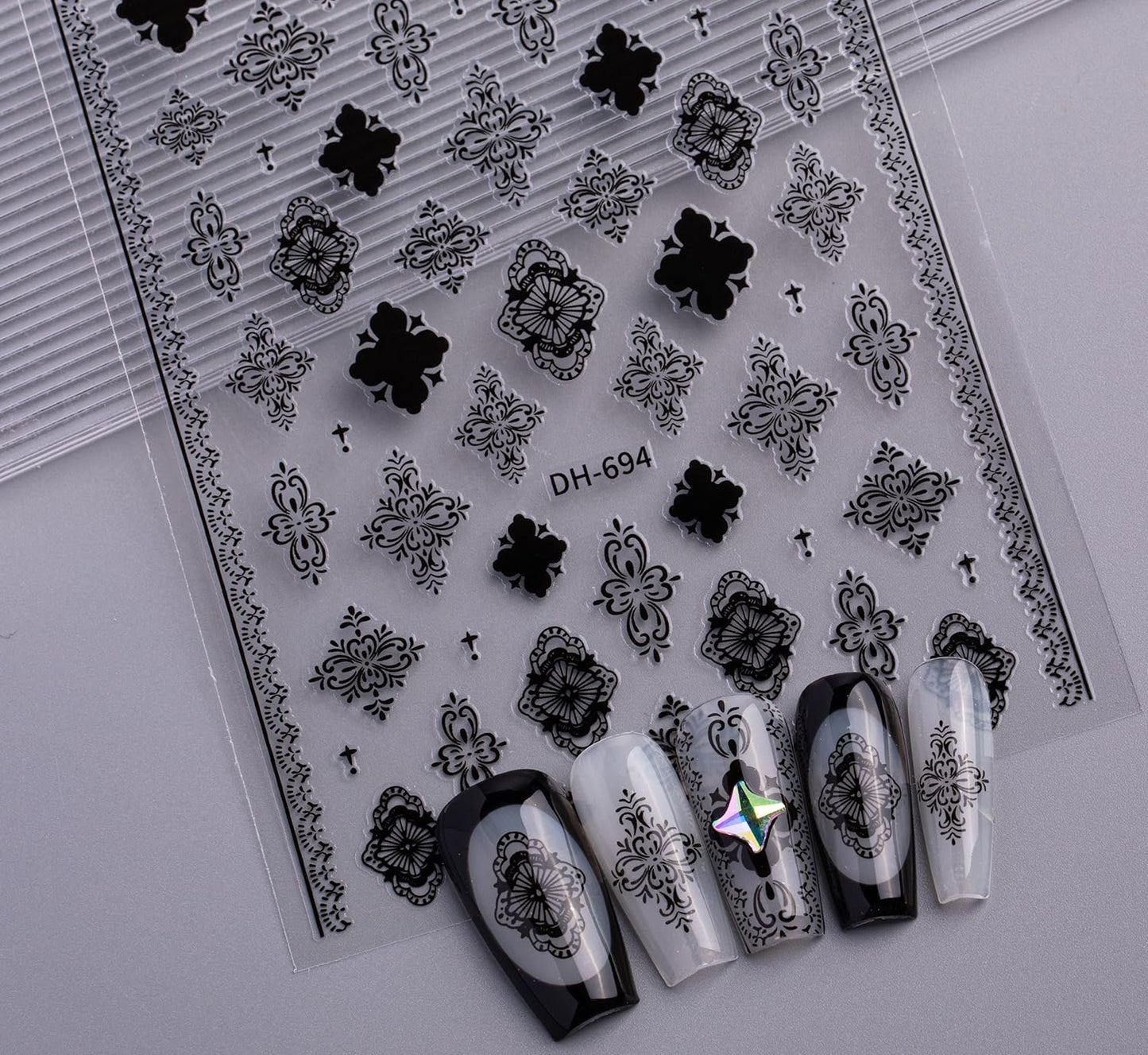 Baroque Style Nail Stickers, Bohemian Vintage 3D Embossed Nail Art Decals with Adhesive Backing for Women A Set of 3 Sheets