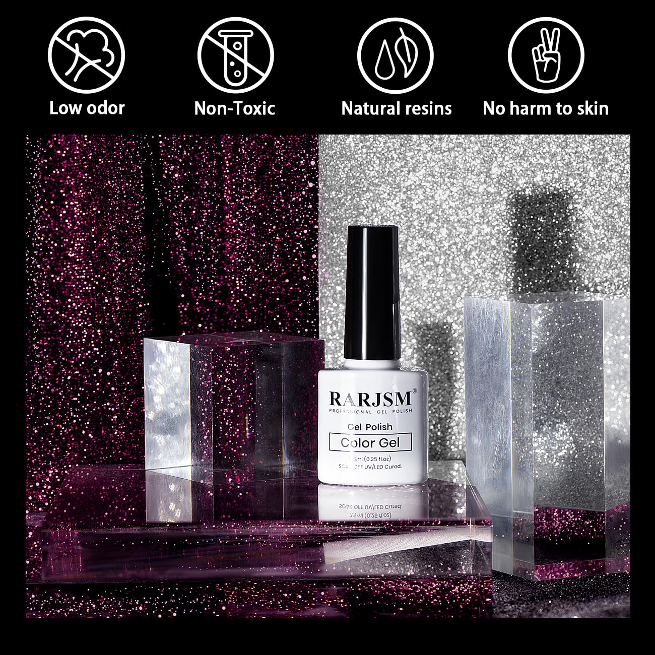 RARJSM Reflective Glitter Gel Polish Purple Pink Sparkle Diamond Gel Polish Sparkling Glitter Iridescent Shimmer Polish Holographic Gelpolish Soak off Nail Art Manicure for Salon DIY at Home