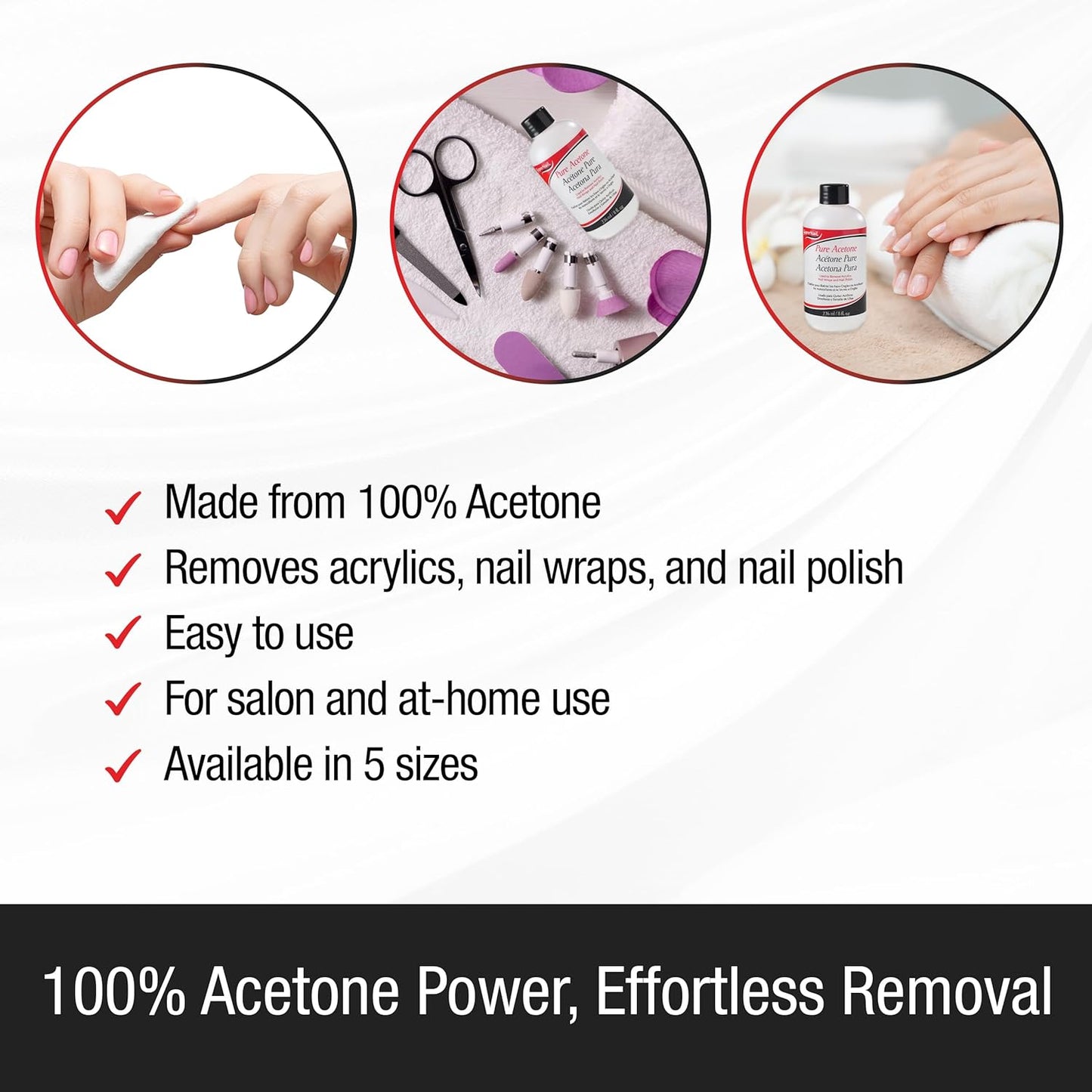 Supernail Pure Acetone Nail Polish Remover - Professional Strength for Acrylic, Gel & Dip Powder, Fast & Quick Gel Nail Polish Remover, 8 fl oz