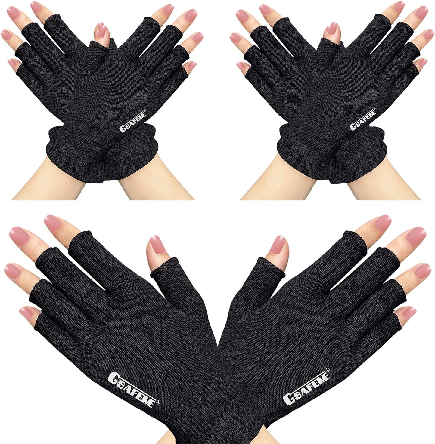 GSAFEME Cotton Gloves Eczema - Fingerless Touchscreen Moisturizing Gloves for Dry Hand Sleeping - Cotton Gloves for Men and Women, Black S/M 3 Pairs