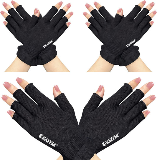 GSAFEME Cotton Gloves Eczema - Fingerless Touchscreen Moisturizing Gloves for Dry Hand Sleeping - Cotton Gloves for Men and Women, Black L/XL 3 Pairs