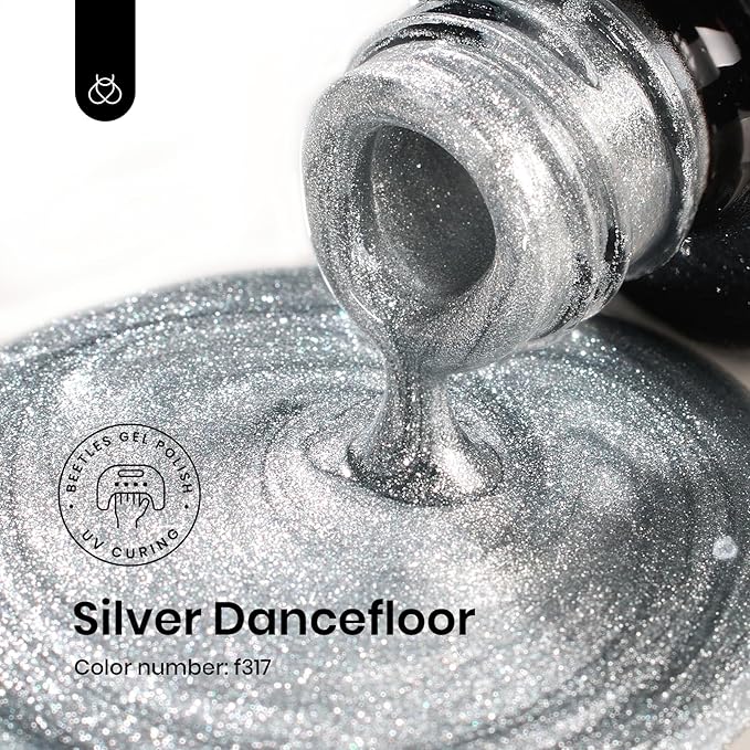 Beetles Silver Gel Nail Polish Glitter Gel Polish Shell Swirl Thread Drawing Effect Mermaid Shimmer Soak Off UV LED 15ml Gifts for Women Silver Dance Floor