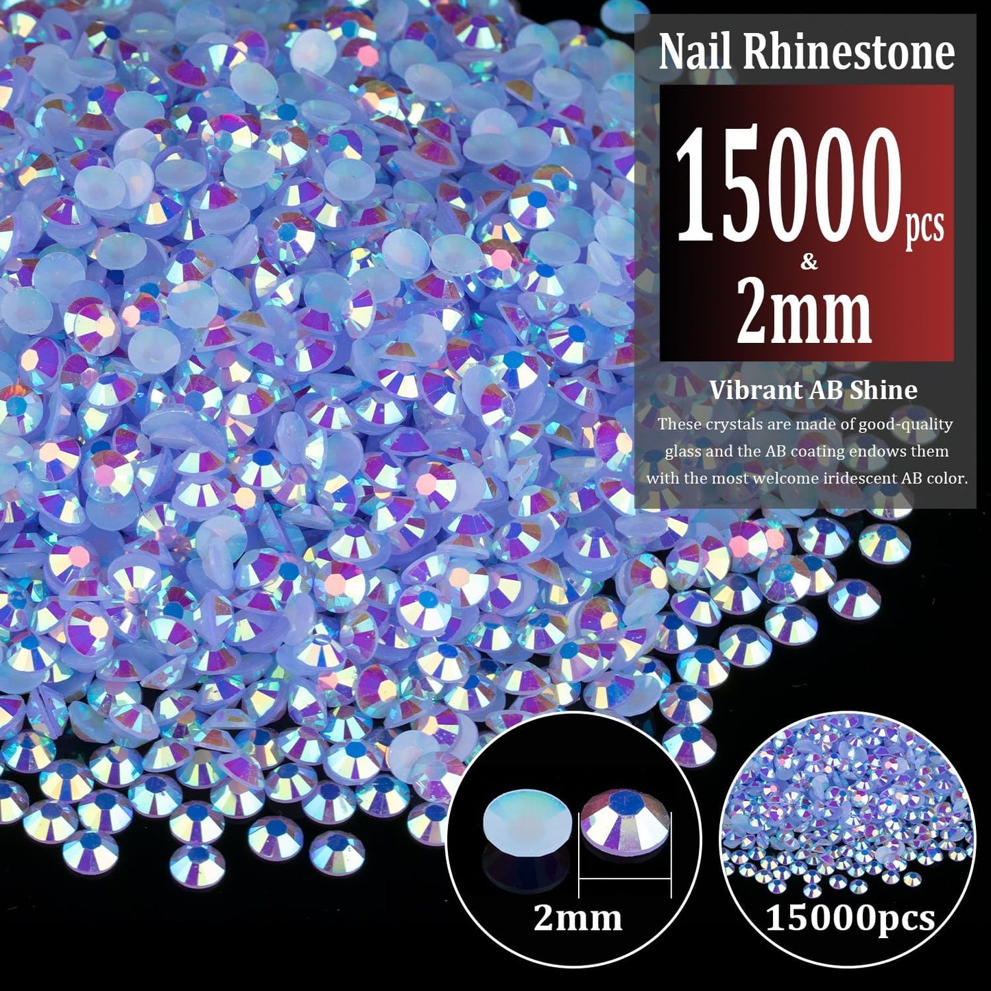 15000pcs 2mm Resin Rhinestones Bulk, Sky Blue AB Flatback Round Jelly Rhinestones Bedazzling Non Hotfix Crystal Gems Large Quantity Wholesale for DIY Crafts Clothes Tumblers Face Makeup Manicure