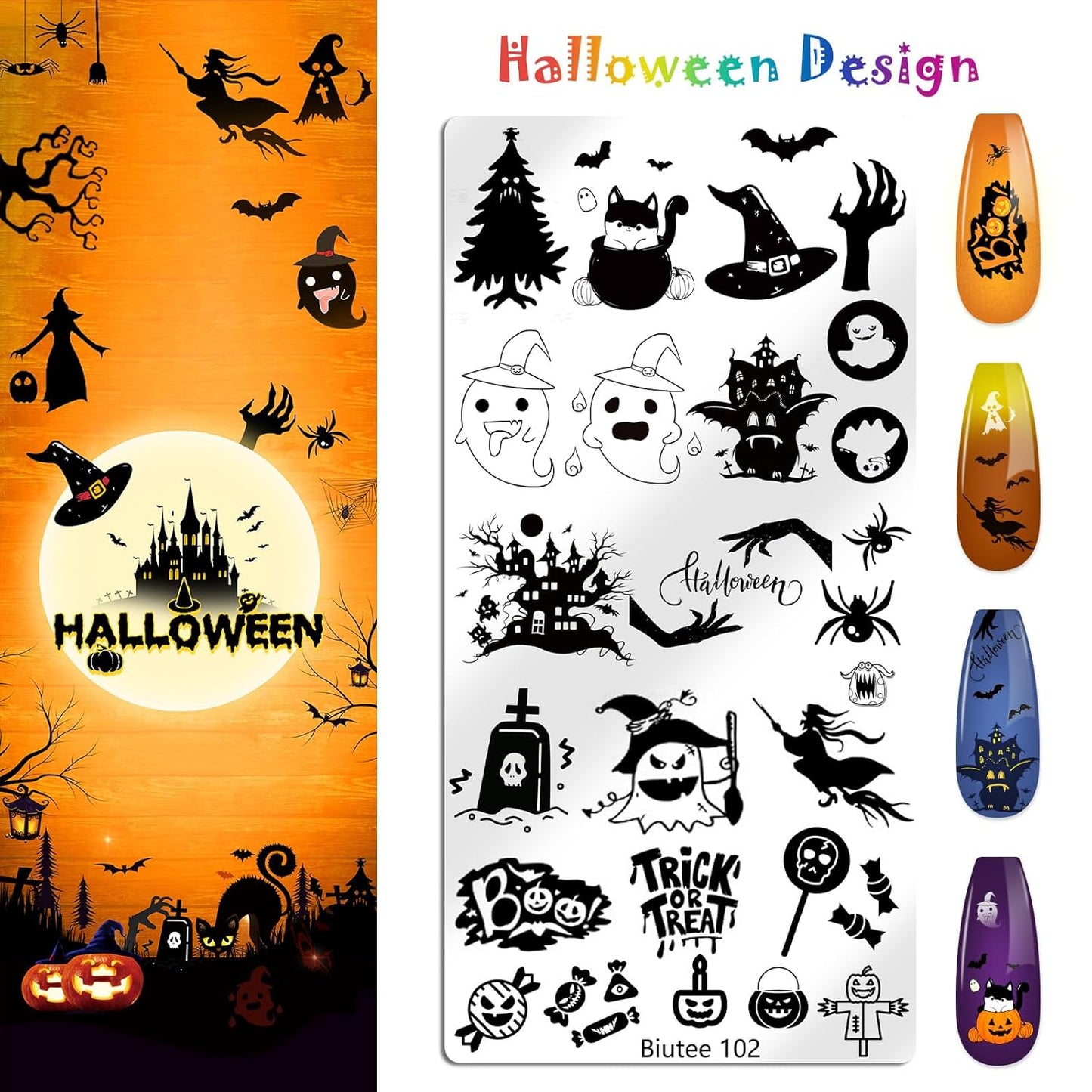 Biutee 10PCS Nail Art Stamping Plates Set Nail Stamper Kit with Nail Stamper Scraper and Storage Bag, Nail Stamp Plate Halloween Christmas Butterfly Starry Sky Flower Design Nail Stamping Kit