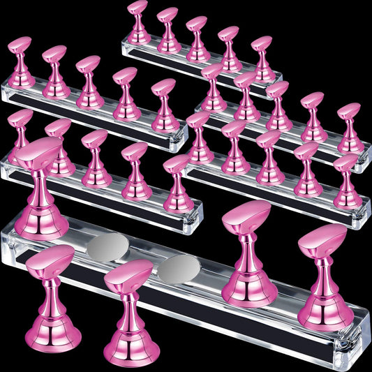 6 Sets Magnetic Nail Tip Display Holder Acrylic Display Stand Nail Tip Practice Art Training Stand for DIY Manicure Fingernail Salon(Light Pink)