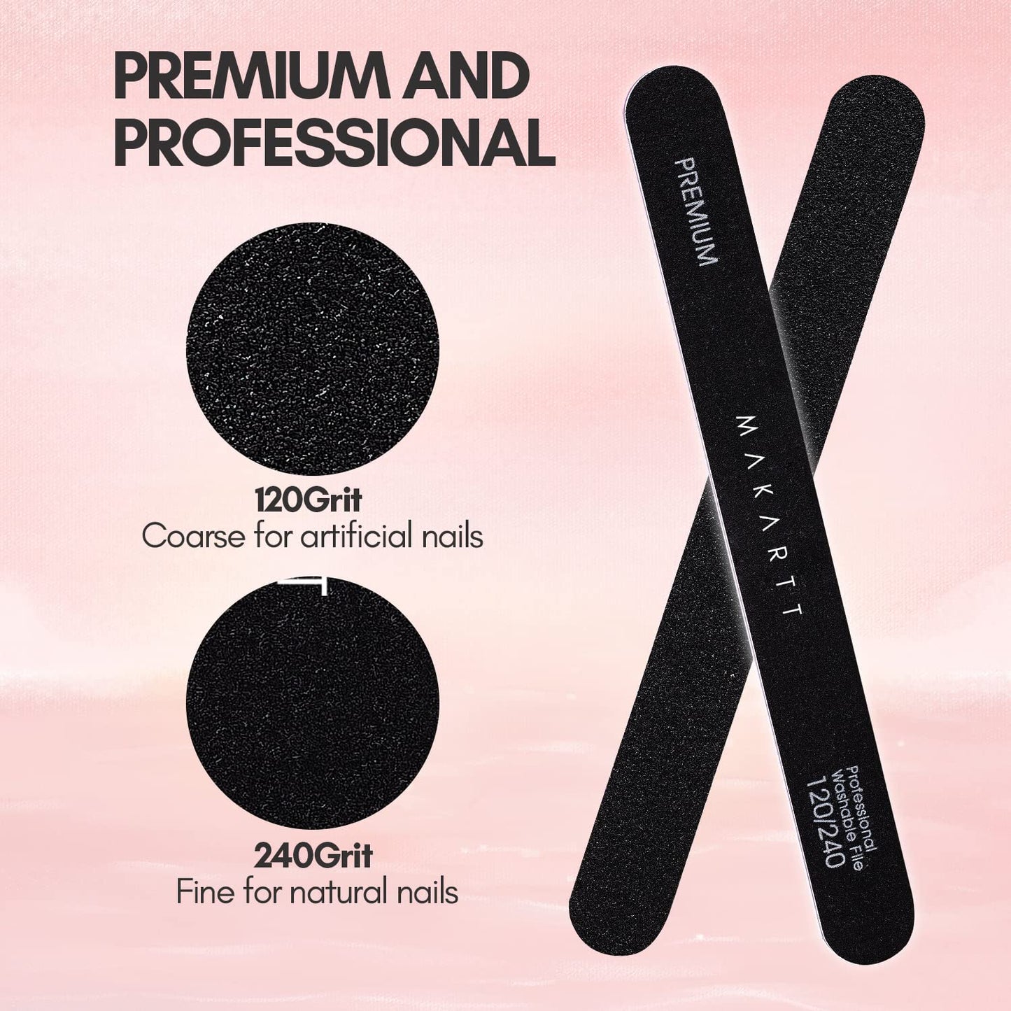 Makartt Nail File, 120/240 Grit Emery Boards for Nails, 10pcs Professional Washable Dual Sides Filer Kit for Medium Filing & Smooth Polishing, Pedicure Manicure Tools for DIY Home Salon Use