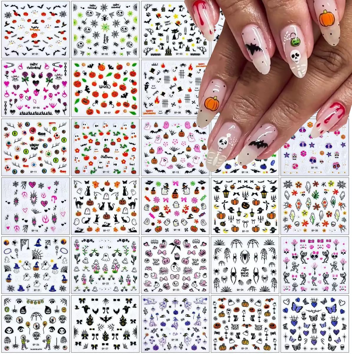 90 Sheets Nail Stickers for Nail Art, Halloween Nail Art Stickers 3D Self-Adhesive Christmas Nail Decals for Nails Design, Snowflake Nail Decoration Holiday Nail Accessories for Women Girls