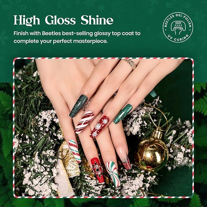 Beetles Christmas Green Gel Polish, 6 Color Glitter Green Lime Olive Emerald Shade, Soak Off UV Nail Lamp Jelly Sparkle Gel Nail Polish Set DIY Manicure Gifts for Women