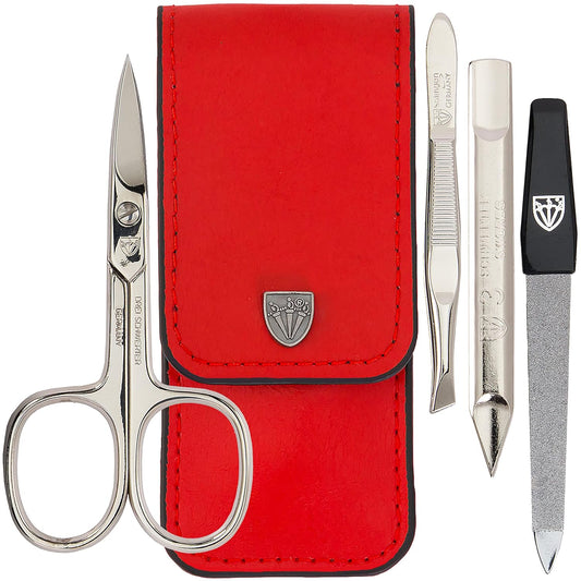 3 Swords Germany - brand quality 3 piece manicure pedicure grooming kit set for professional finger & toe nail care scissors tool genuine leather case in gift box, Made in Solingen Germany (02662)