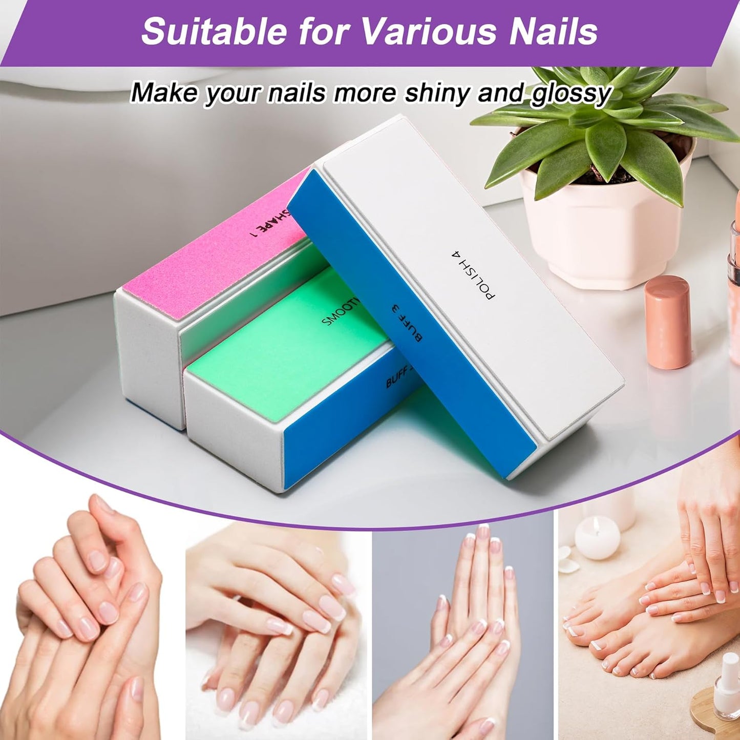 10 PCS Nail Buffing Block, 4 Way Nail Buffer Block Nail File Block -Shape & Smooth & Buff & Polish Professional Nail Files and Buffers 120/240/600/3000 Grit for Natural/Acrylic Nails Buffing Shinning