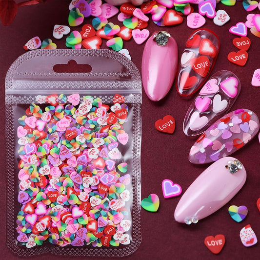 480Pcs Colorful Heart Nail Art Charms for Manicure Decoration Valentine's Day 3D Pink Red Heart Polymer Clay Nail Charms Bag-Packed Love Soft Clay Slices Nail Art Accessories Mixed Style DIY