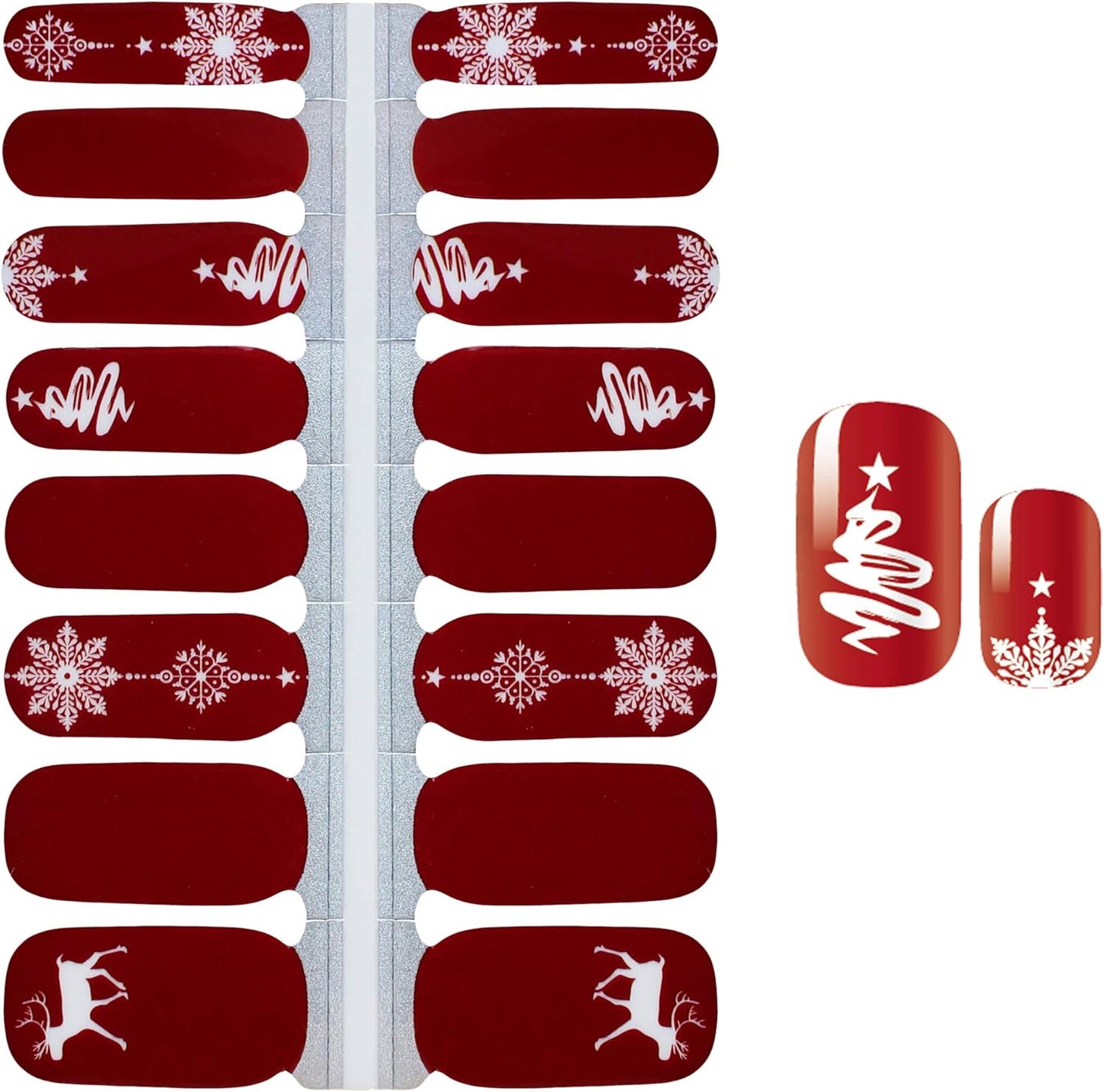 WOKOTO 5 Sheets Adhesive Nail Polish Stickers Strips Set with 1Pc Nail File, Holiday Winter Snow Flakes Nail Wraps Decals Tips Christmas Stickers Manicure Kit