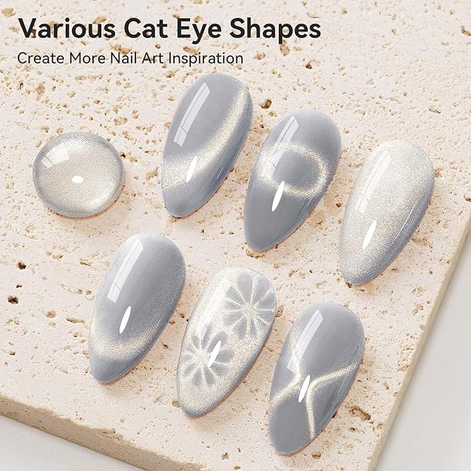 Silver Cat Eye Gel Nail Polish, Magnetic Nail Polish Glitter Holographic With Magnet Gold Shimmer Cateye Effect, UV Velvet Gel Nails Art Manicure Salon DIY Home, 12ML