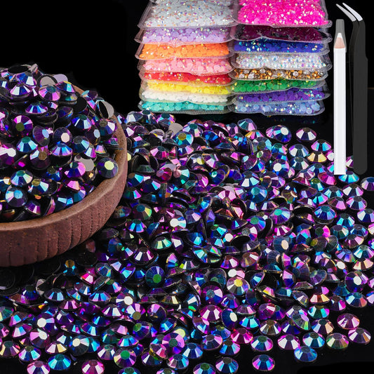 2000pcs 6mm Resin Rhinestones Bulk, Purplish Black AB Flatback Round Jelly Rhinestones Non Hotfix Crystal Gems Large Quantity Wholesale for DIY Crafts Clothes Bottles Face Makeup Manicure