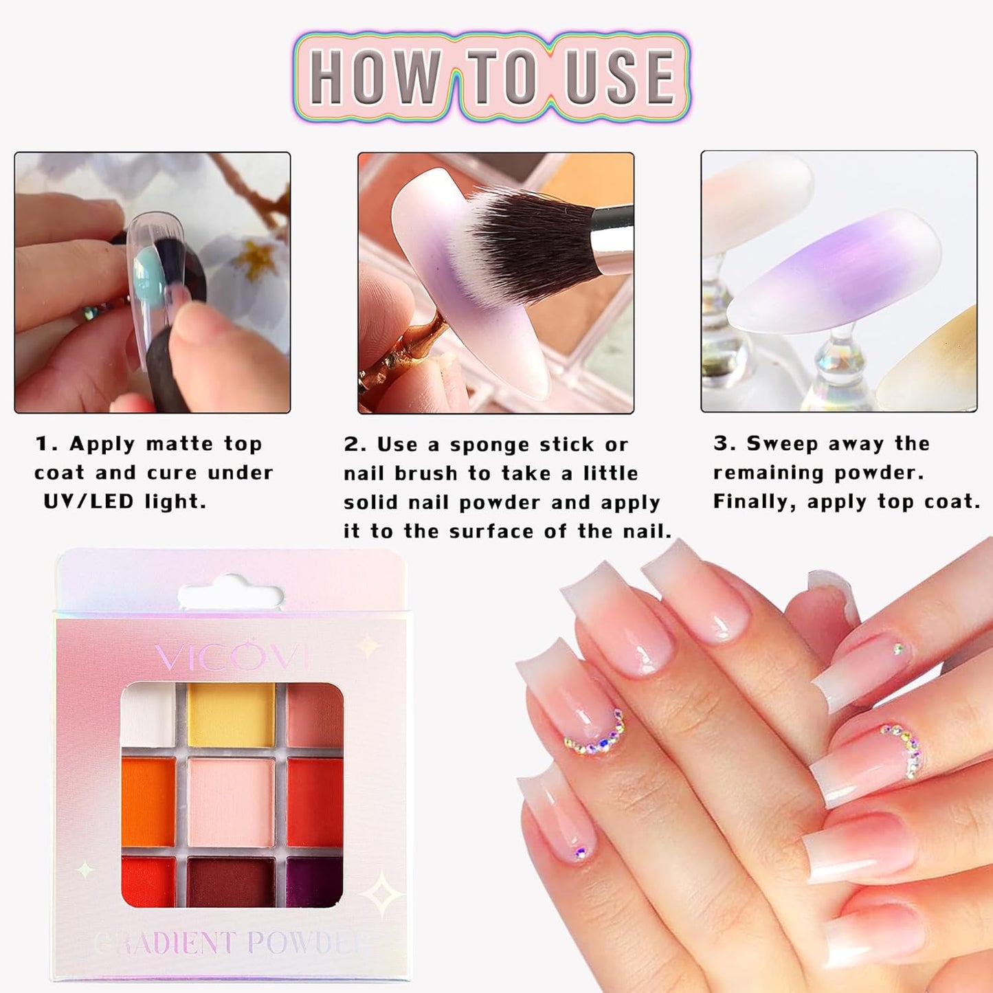 Pigment Powder for Nails 9 Colors Nail Pigment Palette Gradient Ombre Nail Powder Nail Art Design Fine Solid Neon Powder for DIY Manicure Beginners -Includes 5 Sponge Sticks 1 Brush #09