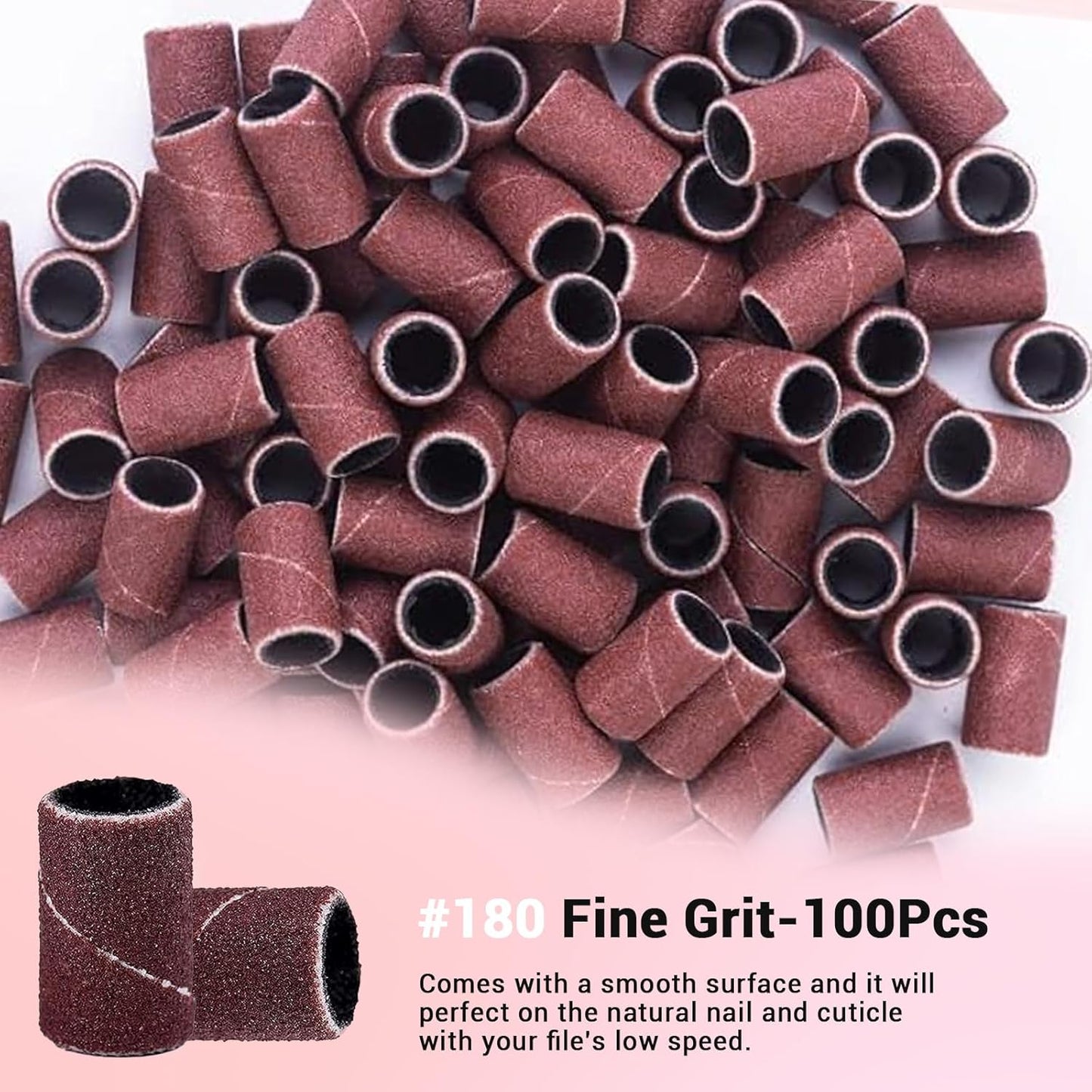 MelodySusie 100 Pcs Professional Sanding Bands Nail Manicure 180 Grit File Sand Piece Set For Nail Drill Bits