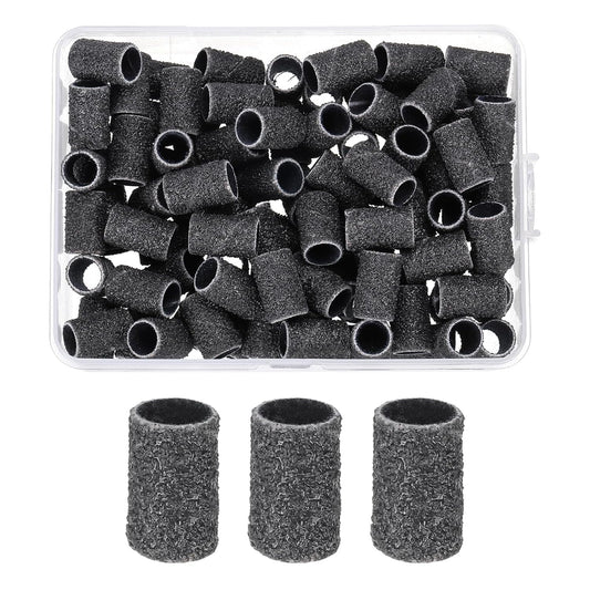 HARFINGTON 100pcs Small Sanding Bands 80 Grit for Nail Drill Bits Mini Sanding Band for Nails Gel Manicures Black