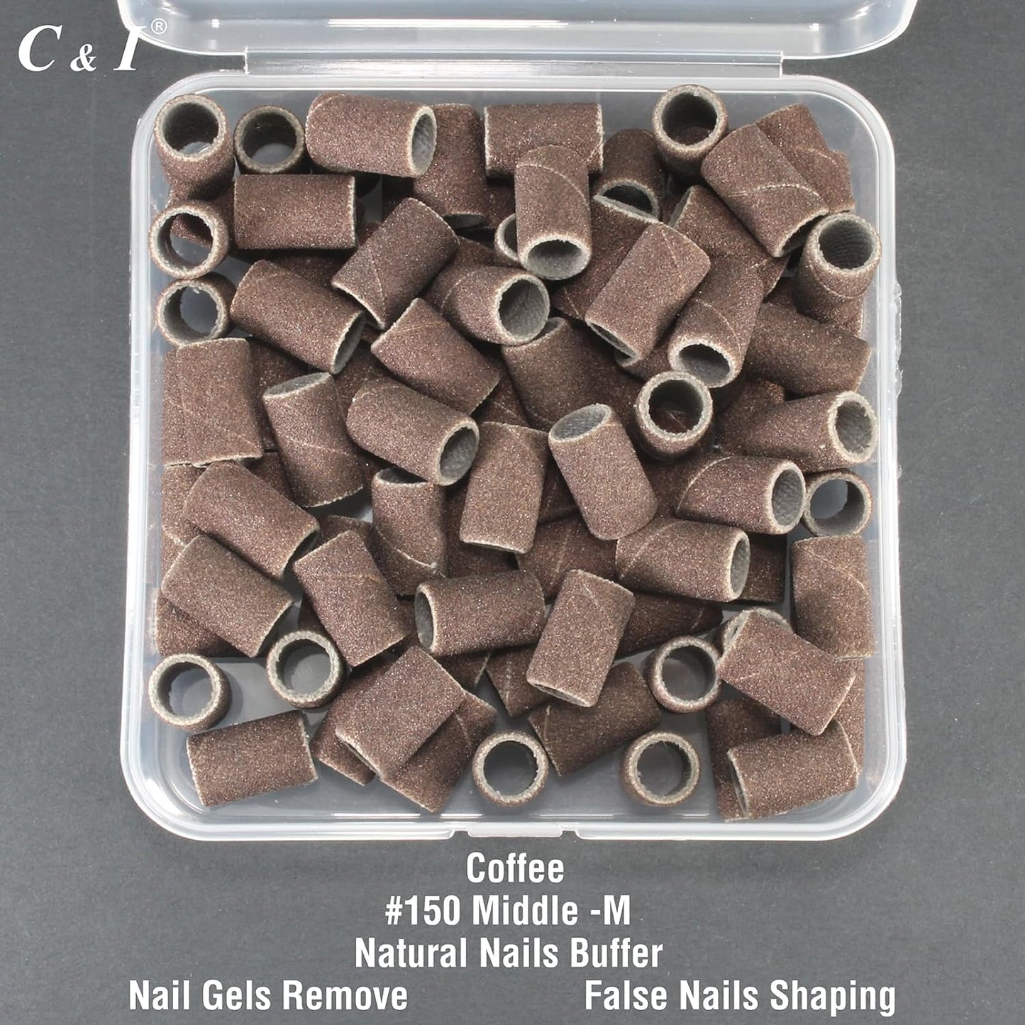 C & I Nail Sanding Bands 100 PCS Plus Upgrade Mandrel 1 PC, Nail Drill Bits for Acrylic Gel Nails Remove, Natural Nails Buffer for Nail Prep and Nail Shiner (Coffee, #150 Middle)