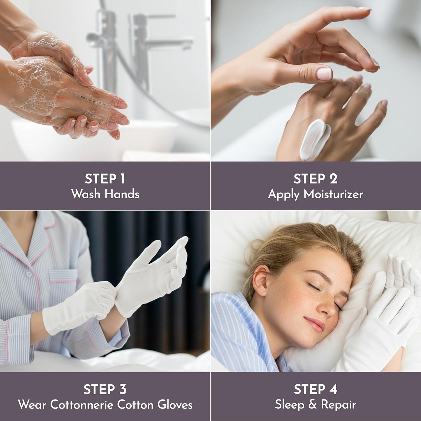 4 Pairs Cottonnerie Basics Cotton Gloves for Dry Hands Sleeping, Moisturizing Gloves Overnight, Hand Moisturizer Gloves, Moisture Gloves for Dry Hands Overnight, Sleeping Gloves, Large