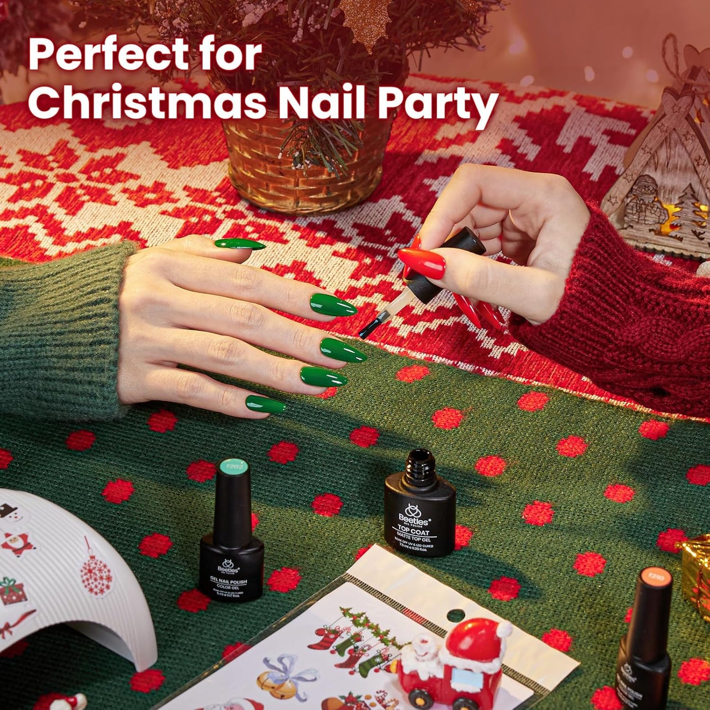 Beetles 55 Pcs Gel Nail Polish Kit with U V Ligh - 32 Color Gel Nail Kit Christmas Gifts for Teens Girls Women Four Seasons Glow Soak Off Red White Winter Nails Art Home Salon DIY Manicure Set
