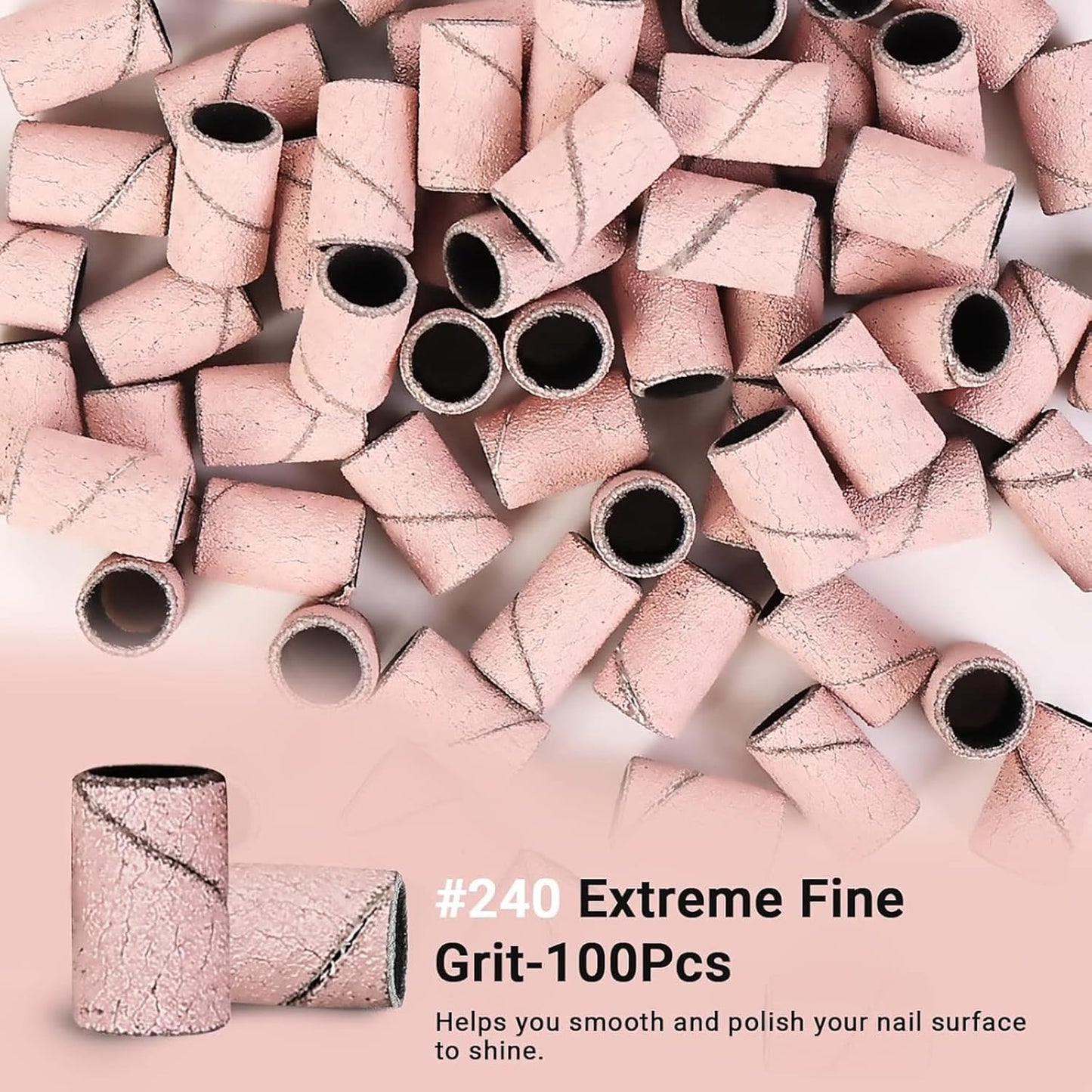 MelodySusie 100 Pcs Nail Drill Bits Sanding Bands for Nail Drill 240 Extreme Fine Grit Nail File Sanding Bands for Acrylic Nails Gel Manicures and Pedicure