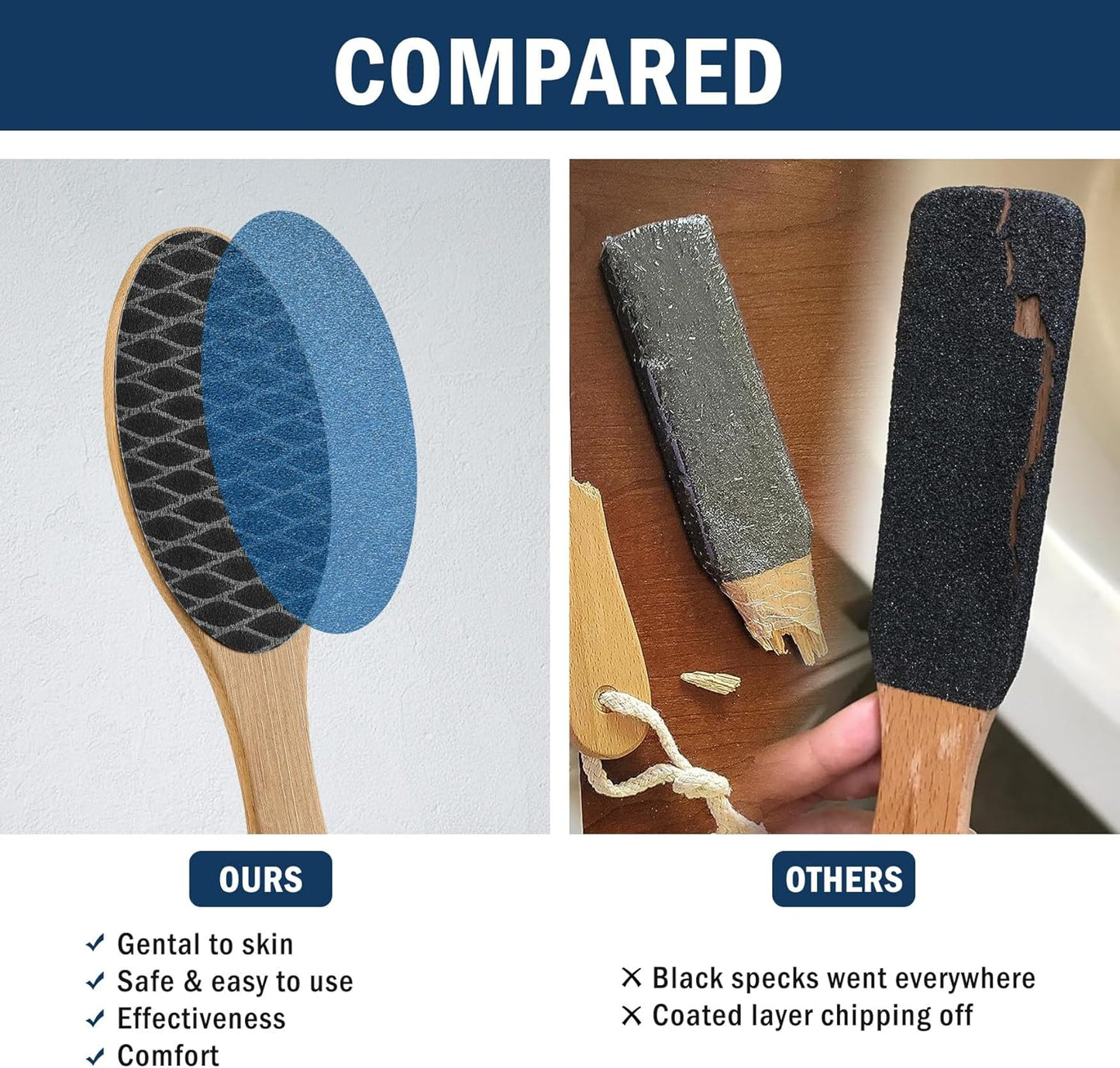 FVION Bamboo Foot File Callus Remover - Portable Foot Scrubber Pedicure Feet Sander File, Double-Sided Heel Scraper for Smooth and Soft Feet