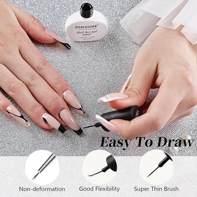 JODSONE 10ml Nail Art Gel Liner Black Gel Nail polish Need U V Lamp Cured with Thin Brush at Home Salon Design Gift for Girls