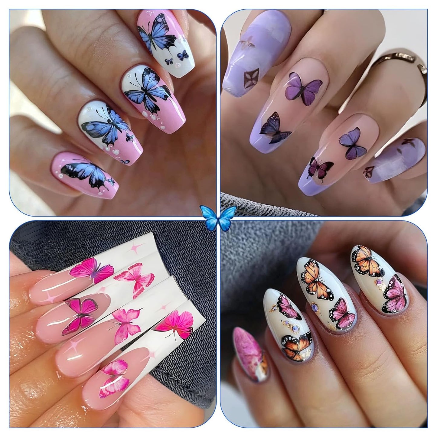 6 Sheets Butterflies Nail Art Stickers - Colorful Spring Flower Self-Adhesive Nail Decals for DIY Butterflies Wing Summer Floral Manicure