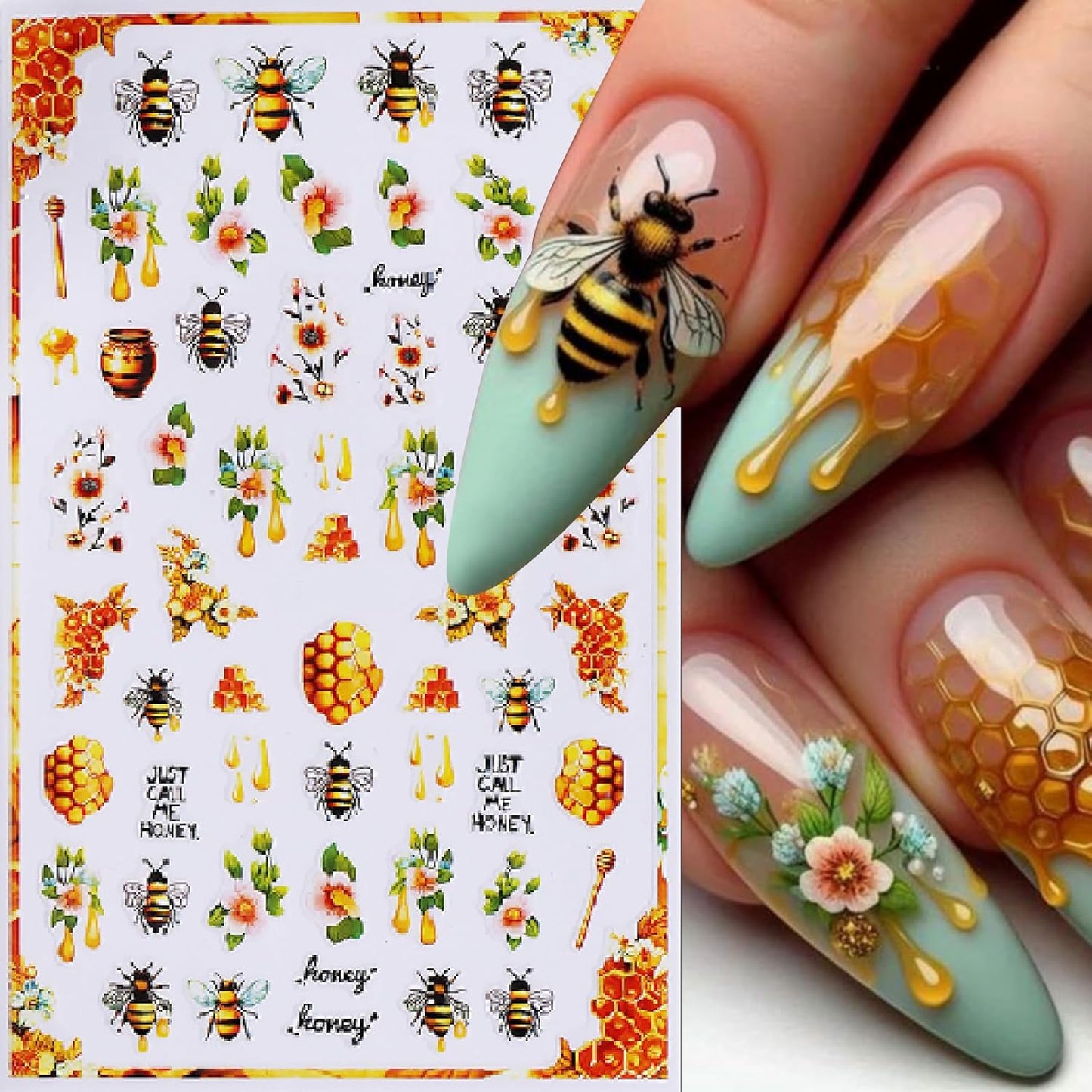 8 Sheets Multi Styles Sunflower Nail Art Stickers Summer Floral Self-Adhesive Yellow Orange Sun Flowers Butterfly Bees Decals Nail Sticker for Women Girls Manicure Tips Decoration