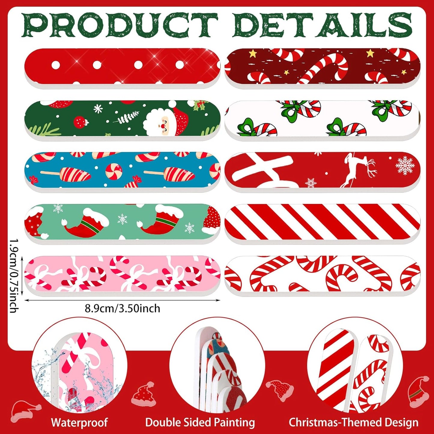 50 Pcs Christmas Mini Nail File Gifts Bulk for Women Candy Cane Double Sided Emery Boards Small Xmas Party Favors Thank You Gifts Manicure Tools for Employee Staff Coworker Appreciation