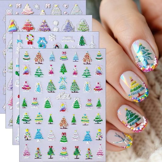 Christmas Nail Stickers 5D Embossed Christmas Lights Tree Nail Art Stickers Xmas Snowflake Nail Decals Self-Adhesive Penguin Design Sticker Holiday Nail Decoration for Women Manicure Accessories 4Pcs