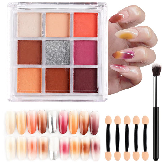 Nail Pigment Palette 9 Colors Gradient Effect Solid Nail Powder for Beginners Nail Salon Home DIY Nail Art Decor for Ombre Nails, Nail Supplies #01