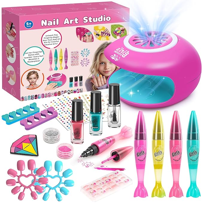 Kids Nail Polish Set for Girls - Girl Gift - Nail Kit for Kids Ages 7-12, Non-Toxic Nail Polish Set with Nail Dryer, Girl stuff for Spa Makeup Manicures, Birthday Gifts for Girls Toy 6 7 8-12