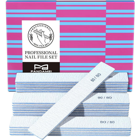 FANDAMEI 80/80 Grit Nail File, 24PCS Nail Files Kit, Double Sided Emery Boards for Nails, Professional Nail File for Natural Acrylic Nails, Rectangular Manicure Nail Files Set, Coarse Grit 80/80