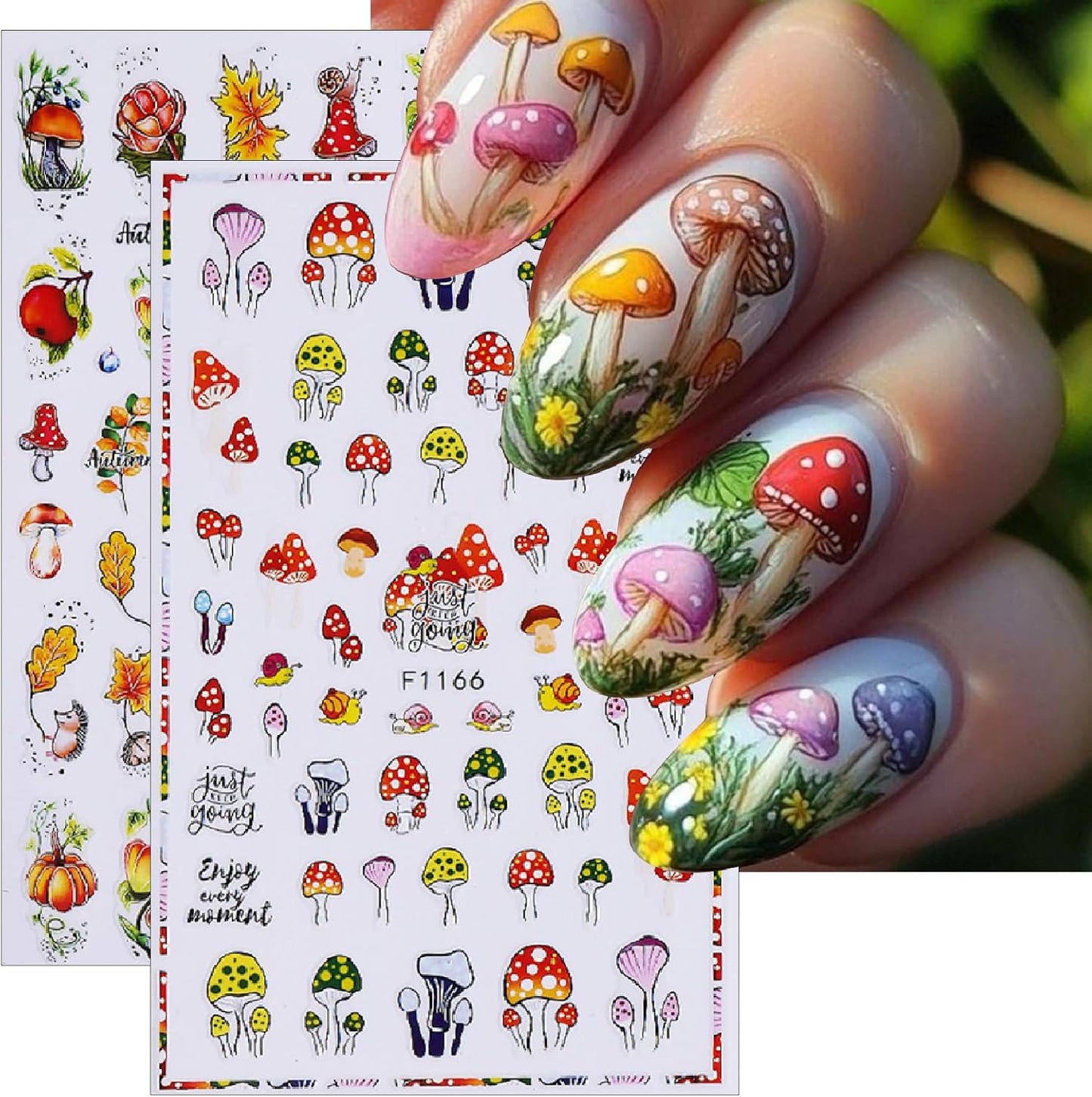 Fall Maple Leaf Nail Art Stickers Autumn Leaves Mushroom Deer Design Self-Adhesive Nail Sticker Fox Pumpkin Wheat Ears Nail Decals for Nails Women Girls Thanksgiving Day DIY Manicure Decor 6 Sheets
