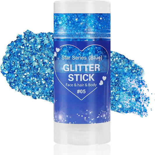 Mysense Blue Body Glitter Stick,Face Hair Glitter Makeup,Sparkling Mermaid Sequins Chunky Glitter Face Paint,Singer Concert Outfit Festival Rave Accessories for Women and Kids