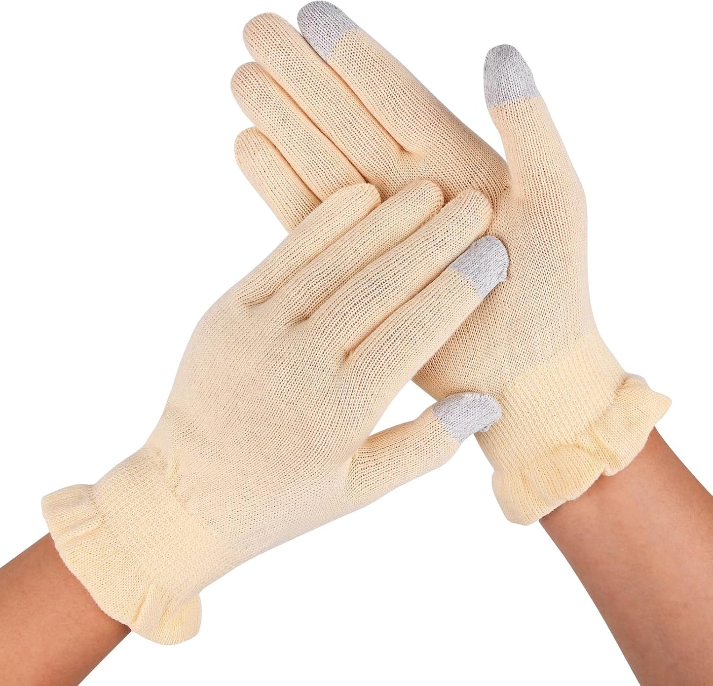 Cotton Moisturizing Gloves Overnight Hand Beauty Gloves Touchscreen Sleeping Gloves (S-Beige, Count, 2)