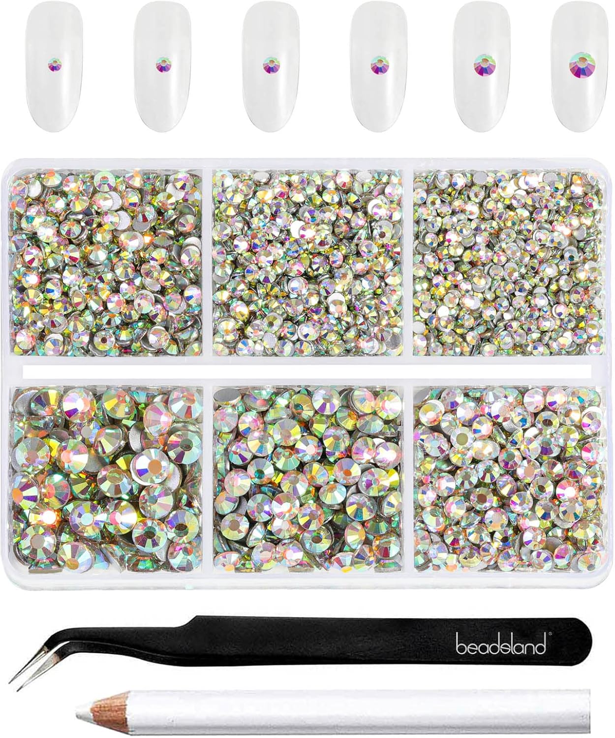 Beadsland 4300pcs Flatback Rhinestones,AB Crystal Rhinestone Nail Gems Round Crystal Rhinestones for Crafts,Mixed 6 Sizes with Picking Tweezers and Wax Pencil Kit, SS6-SS20,Crystal AB