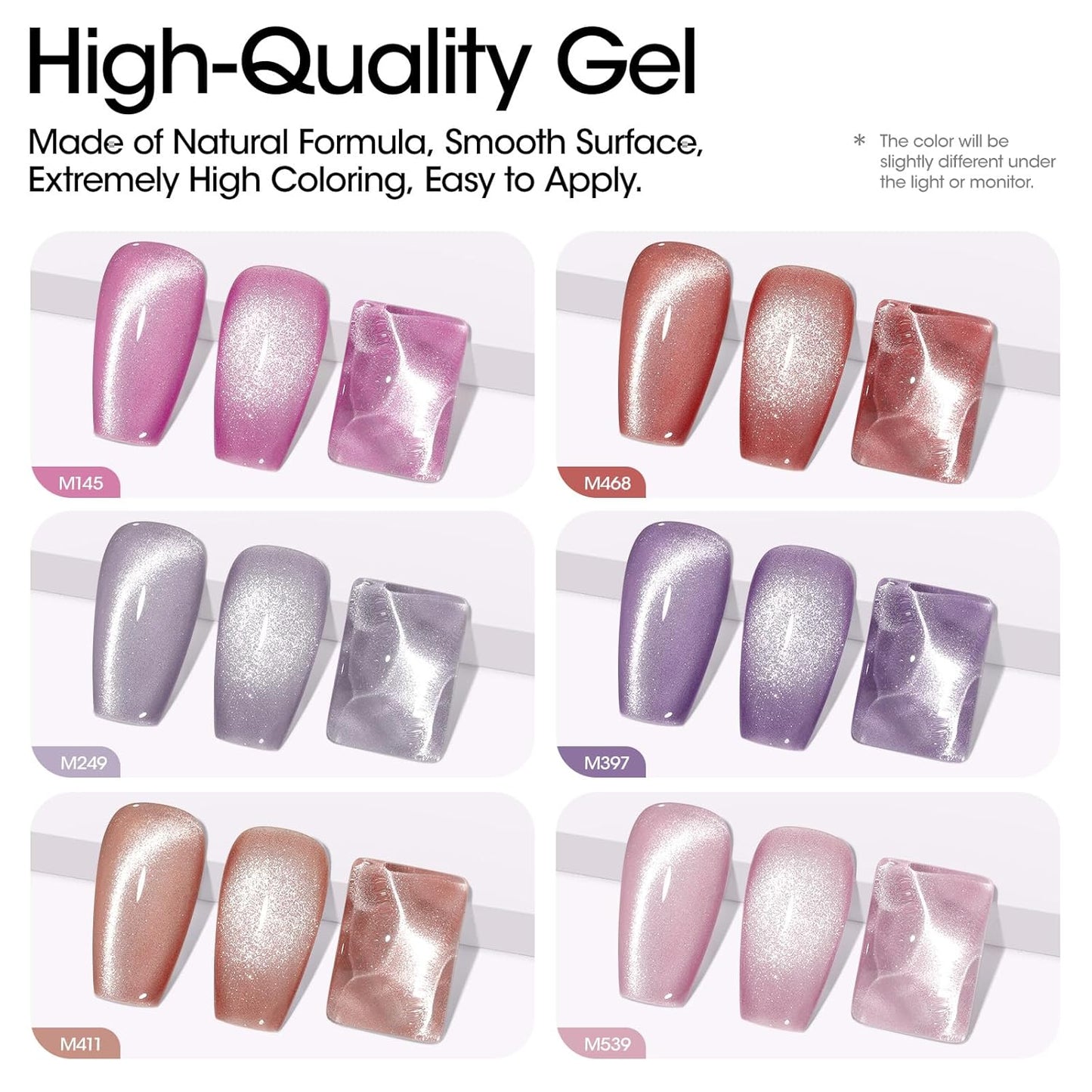 Gellen Cat Eye Gel Polish Set - 6 Holographic Glitter Colors with Magnet Sparkle - Purple, Pink, Red - Nail Art Home Salon Gel Manicure Kit for Women & Girls