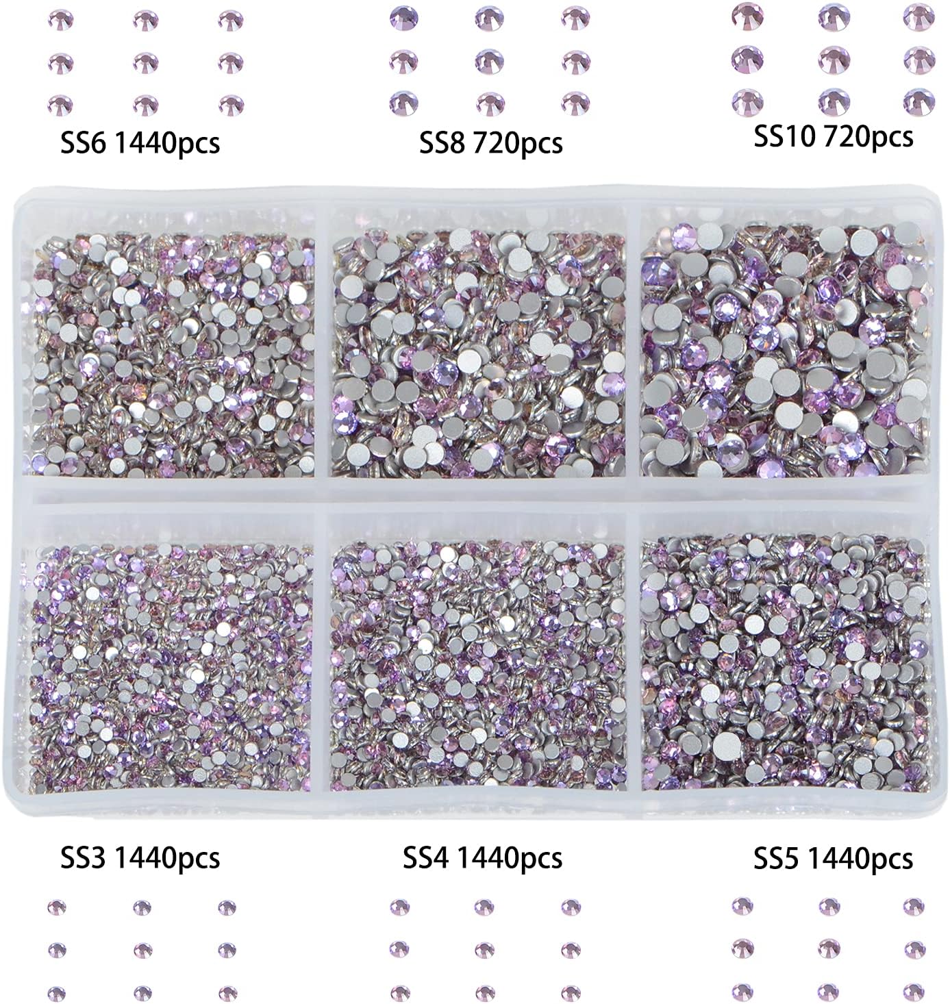 Bymitel 7200 Pieces 6 Mixed Sizes Glue Fix on Glass Rhinestones Round Crystal Gems Flatback for DIY Jewelry Making with one Picking Pen(6-Sizes 7200PCS, Green Pink)