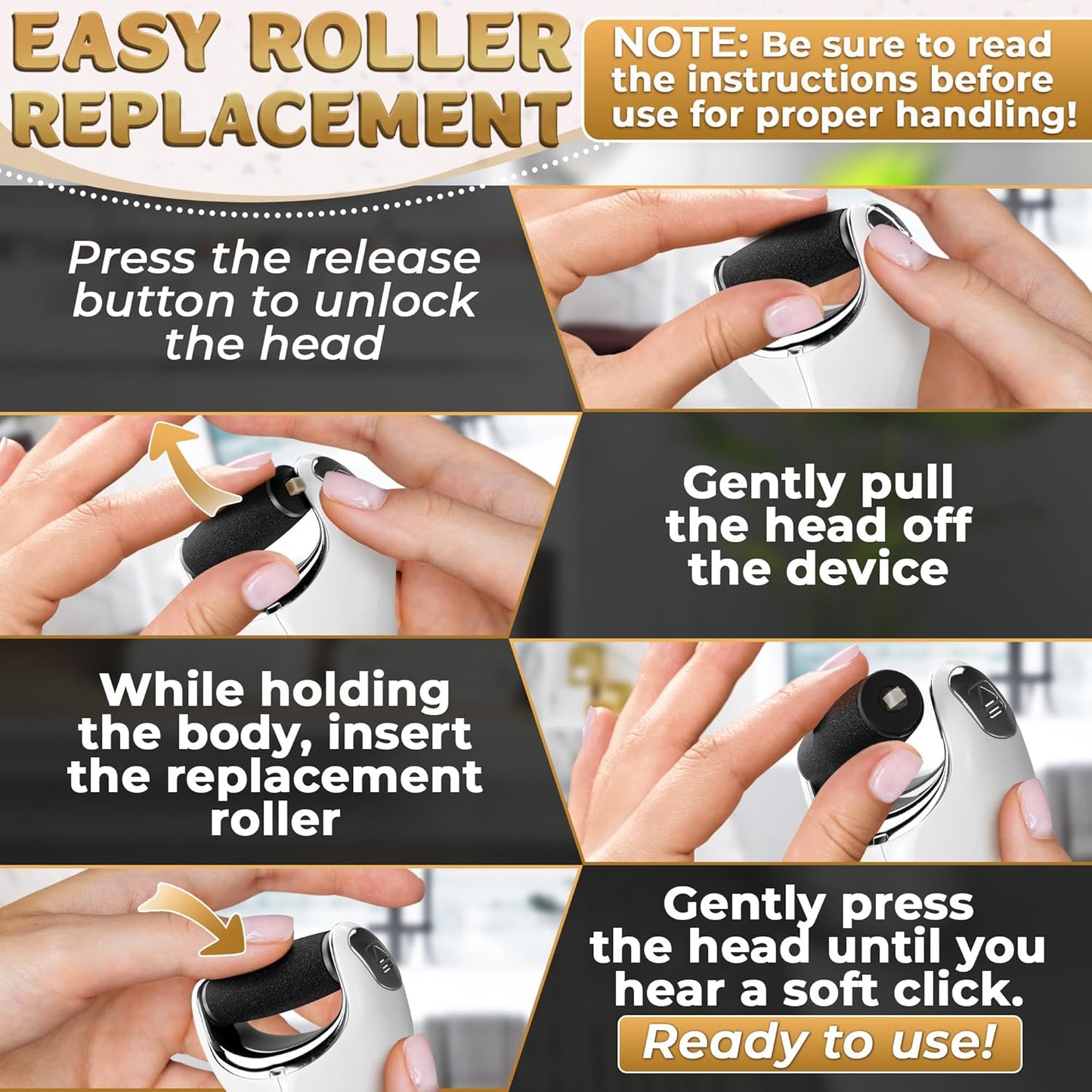 Rechargeable Electric Foot Callus Remover Tool – 3-Speed Foot Sander (1800/2200/2800 RPM), Electric Callus Remover for Feet, Pedicure Tools for Feet – 1200mAh, 70 Min Runtime, 2 Replacement Rollers