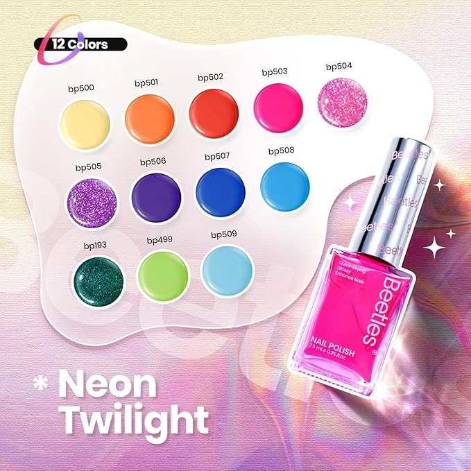 Beetles Quick Dry Neon Nail Polish Set - Glitter Rainbow Nail Polish Set 12 Colors Regular Air Dry Fingernail Polishs Pack for DIY Nail Art Salon Home Women Christmas Gift