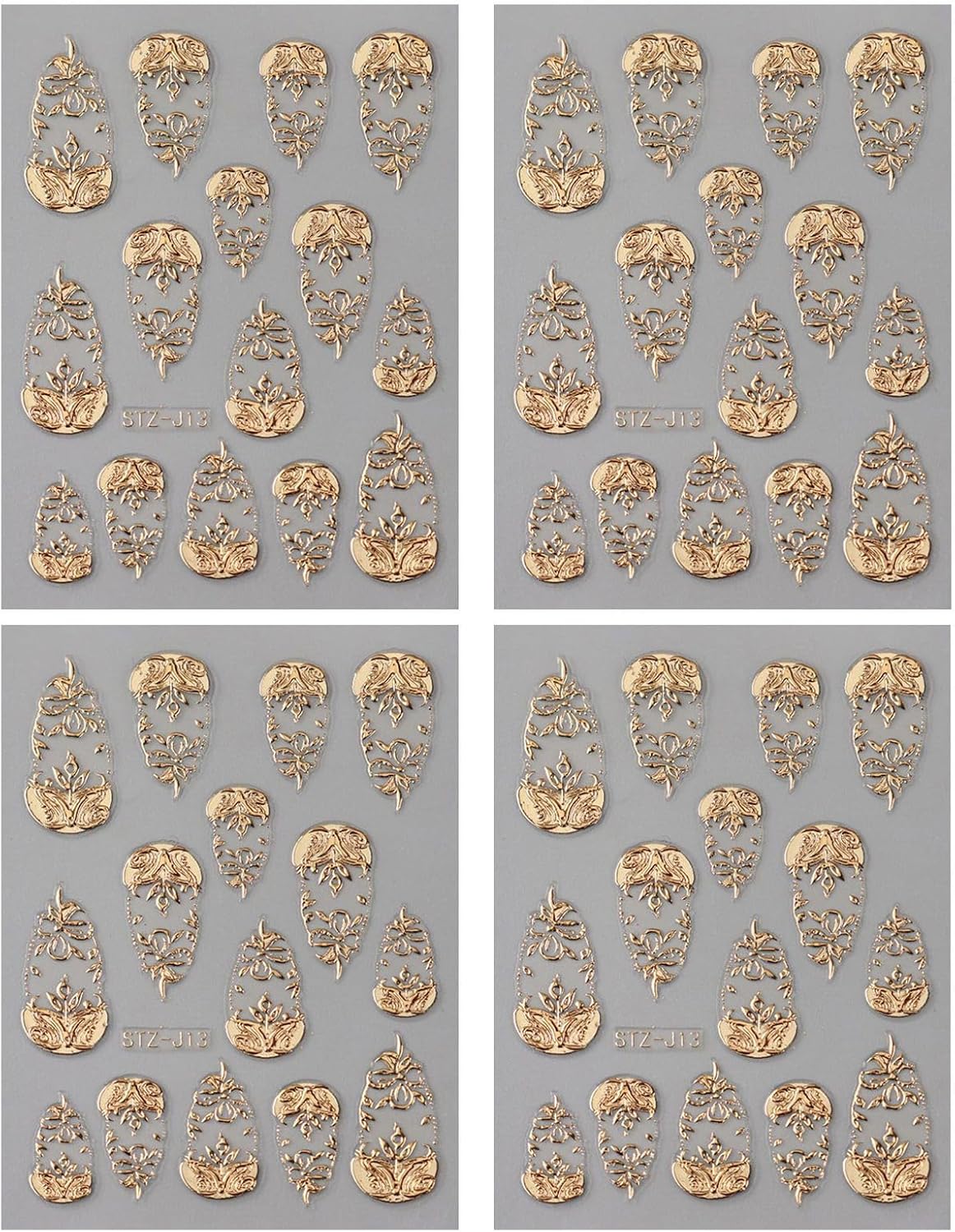 4 Sheets Gold Nail Art Stickers 5D Embossed Flower Nail Decals Metallic Totem Leaves Floral Nails Design Manicure Sliders Self Adhesive French Retro Golden Foil Nail Art Supplies for Women DIY Nail