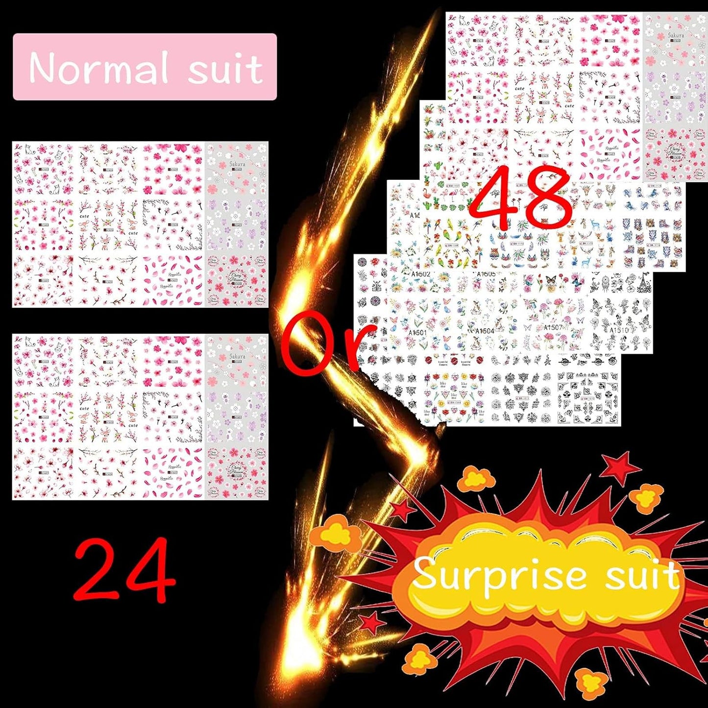Pink Flowers Nail Stickers Pink Cherry Blossoms Decals with Tree Leaves and Animal Nail Art Sliders for Nail Art Decoration Watermark Designs Foil Nail Art Decals Manicure Tips Decorations (2 Pink)