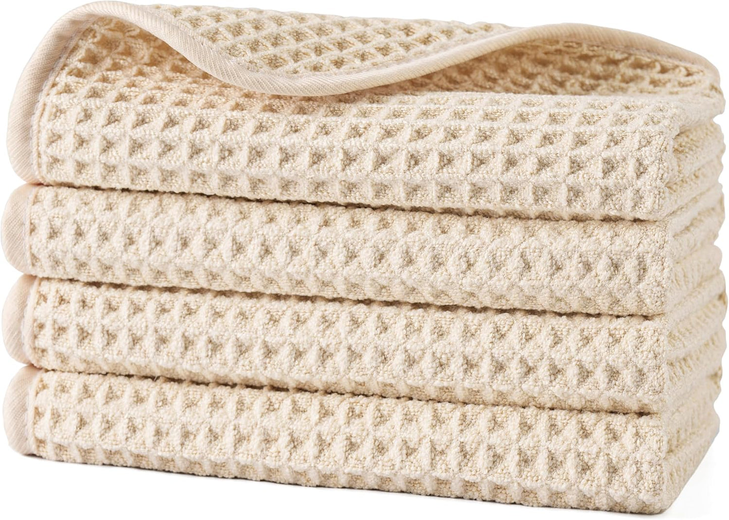 POLYTE Microfiber Lint Free Washcloth Face Towel, 13 x 13 in, 4 Pack (Waffle Weave)