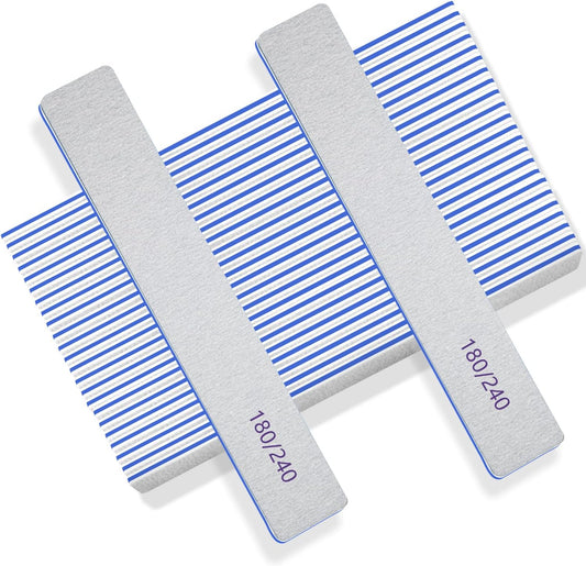 50pcs Nail Files 180/240 Grit - Professional Double Sided Emery Boards for Natural Nails