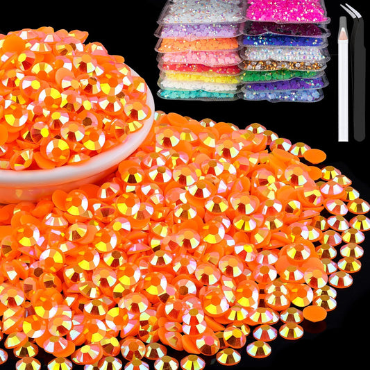 15000pcs 2mm Resin Rhinestones Bulk, Orange AB Flatback Round Jelly Rhinestones Bedazzling Non Hotfix Crystal Gems Large Quantity Wholesale for DIY Crafts Clothes Tumblers Face Makeup Manicure