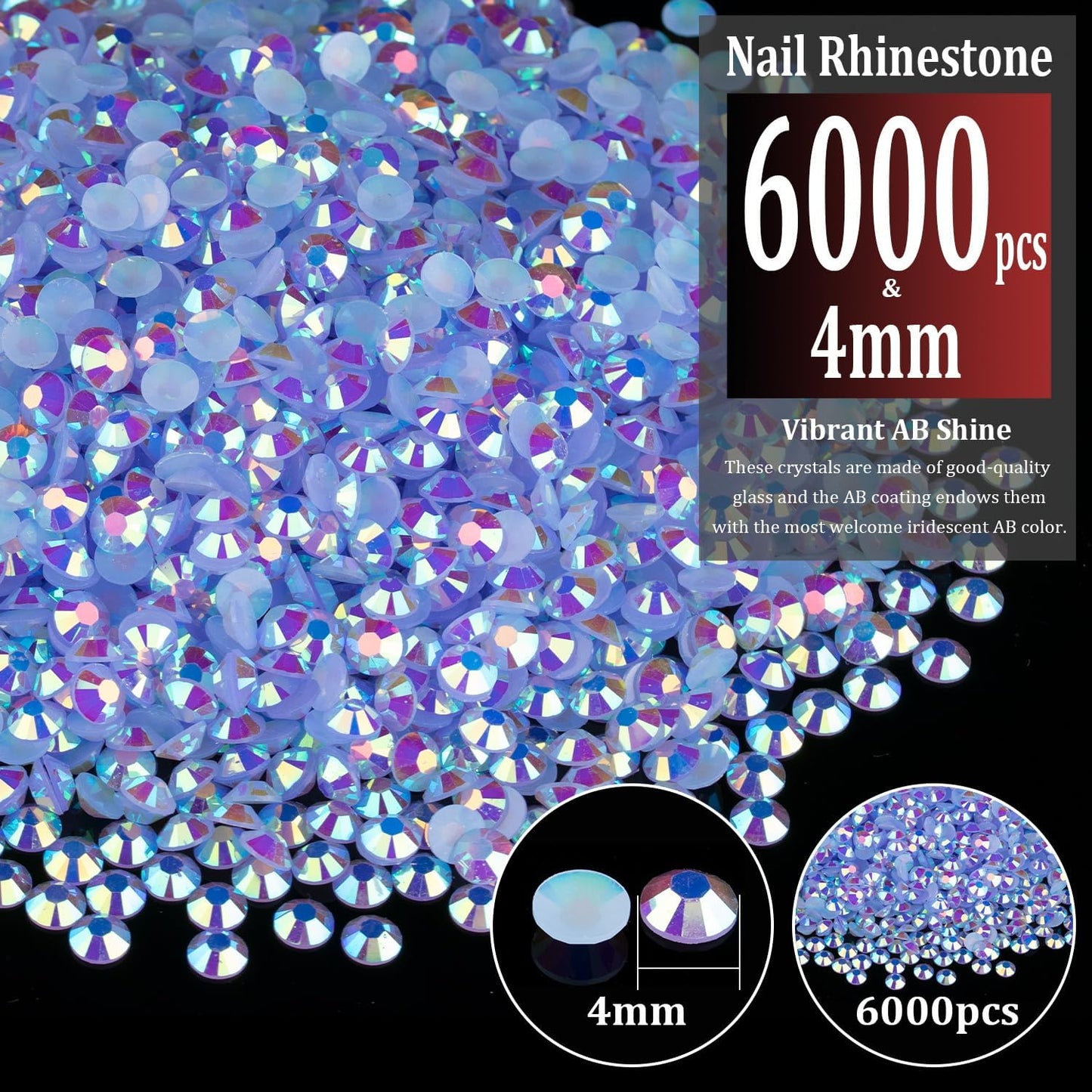 6000pcs 4mm Resin Rhinestones Bulk, Sky Blue AB Flatback Round Jelly Rhinestones Bedazzling Non Hotfix Crystal Gems Large Quantity Wholesale for DIY Crafts Clothes Tumblers Face Makeup Manicure